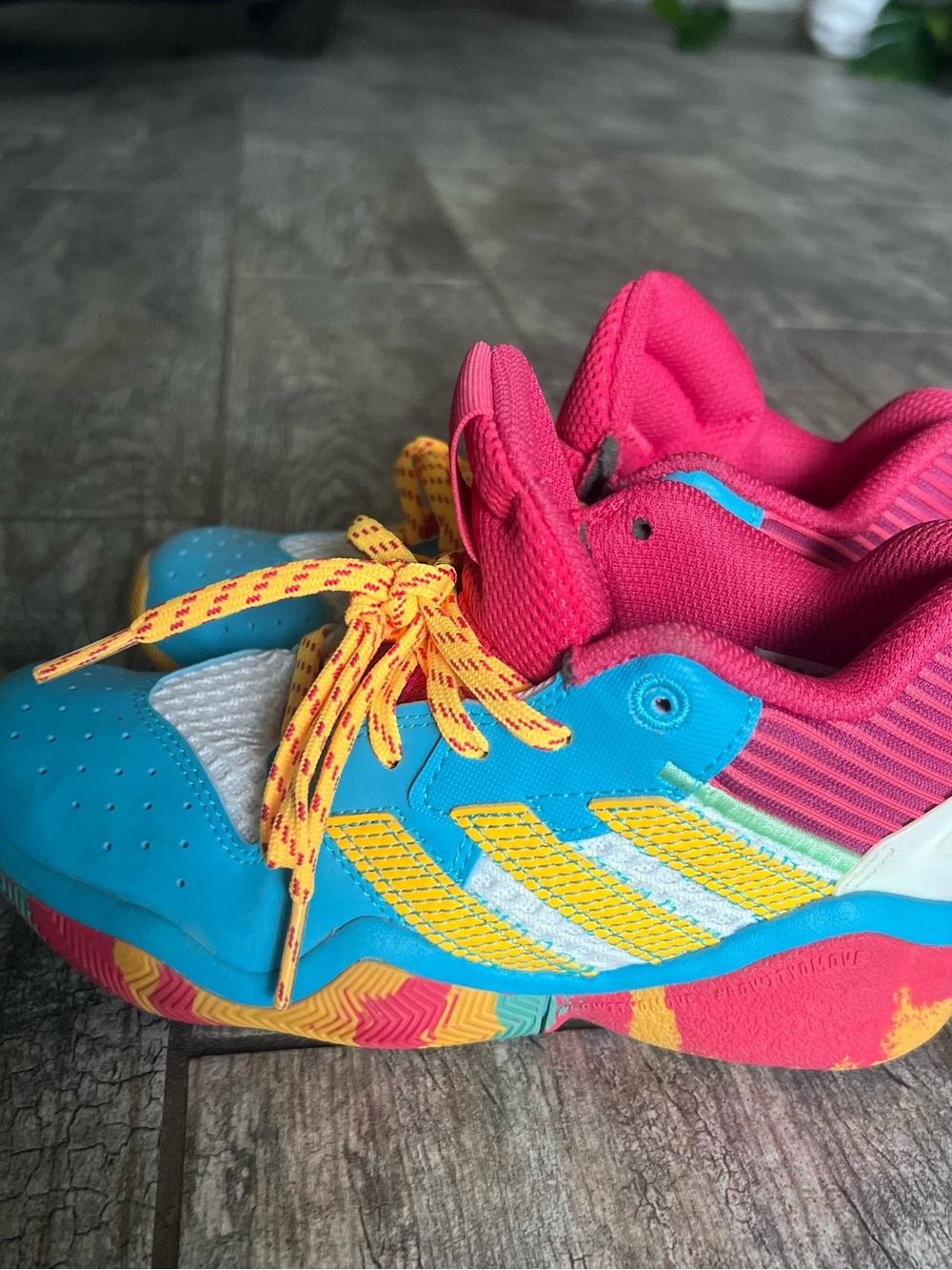 Adidas Harden Stepback Kid’s Athletic Unisex Sneakers - Blue, Pink & Yellow